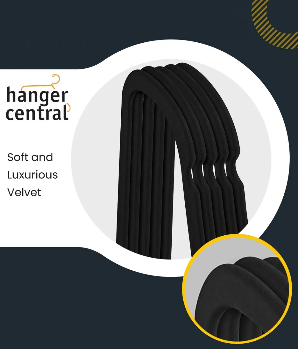 Hanger Central Velvet Heavy Weight Clothing Hanger, 50 Pack, Black